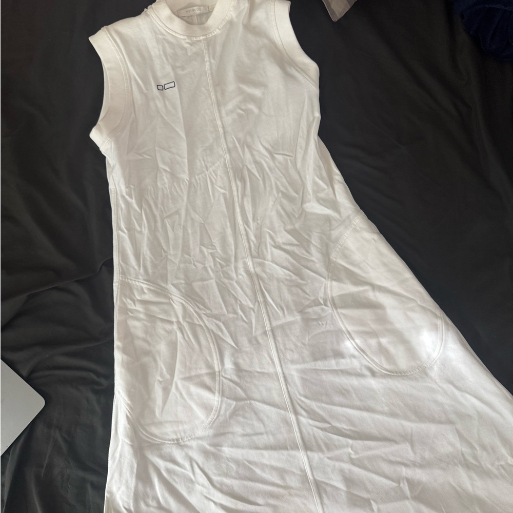 PETER DO White Ribbed Collar Dress with Asymmetrical Hem